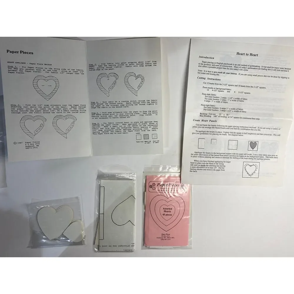 Loving Pieces Quilt Booklet Pattern Pieces Heart Kit Plastic Quilting Templates